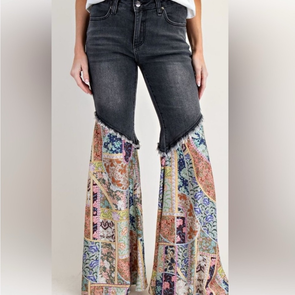Easel Patchwork Flare Women Jeans
